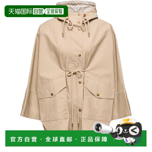 自营欧洲直邮MONCLER盟可睐 女士棕色棉质连帽翻盖口袋派克大衣