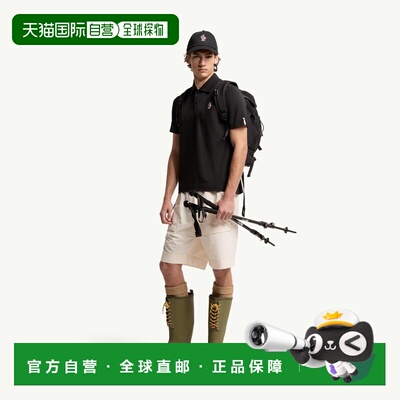 自营欧洲直邮MONCLER盟可睐 Grenoble男士黑色尼龙LogoPolo衫短袖