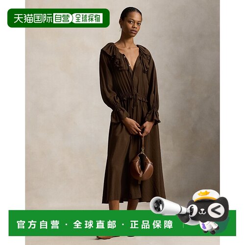 自营欧洲直邮Ralph Lauren拉夫劳伦 女士深棕色绉纱荷叶边衬衫式