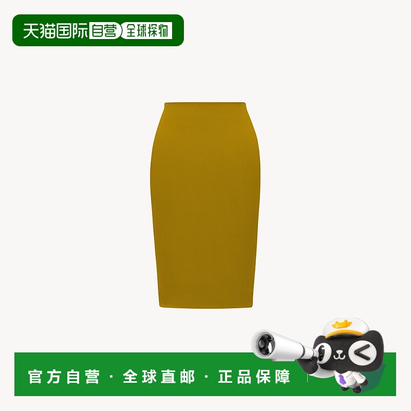 自营欧洲直邮YSL圣罗兰 女士金卡其色粘胶纤维中高腰铅笔半身裙