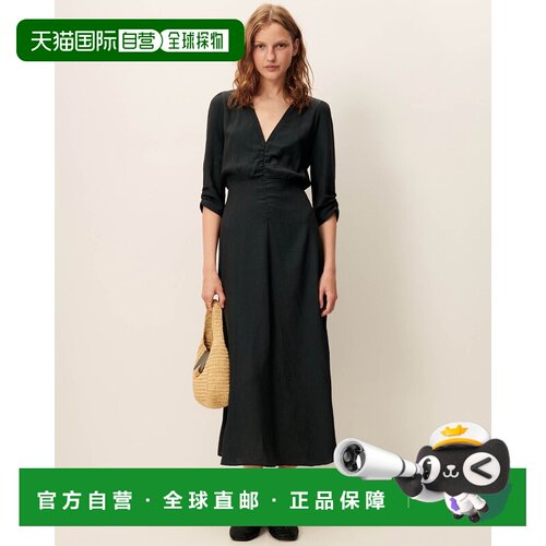 自营欧洲直邮Sessun思溯 Nylia女士绿色粘胶纤维褶皱长连衣裙
