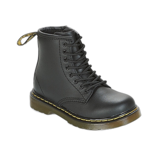 欧洲直邮dr. martens 女童黑色荔枝纹平底拉链8孔休闲百搭马丁靴