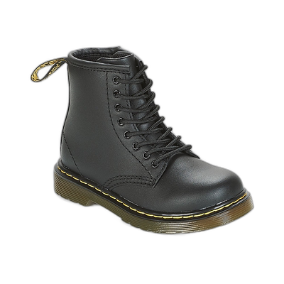 欧洲直邮dr. martens 女童黑色荔枝纹平底拉链8孔休闲百搭马丁靴