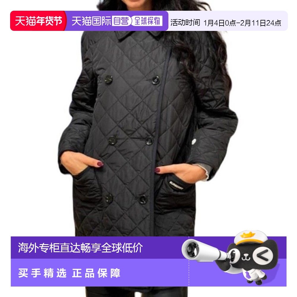 【自营】欧洲直邮BURBERRY博柏利女士黑色字母印花翻领双排扣棉服,女装/女士精品,棉衣/棉服,淘宝优惠券,粉丝福利购,淘宝优惠卷