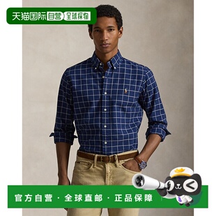 自营欧洲直邮Ralph 男士 藏青色 白色棉质格子Cust Lauren拉夫劳伦