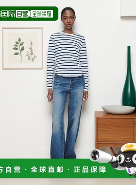 自营欧洲直邮APC 女士白色/蓝色棉T恤女装