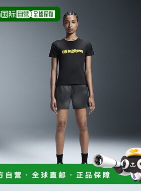 自营欧洲直邮On昂跑Lumos系列女士黑色再生聚酯反光印花短袖T恤