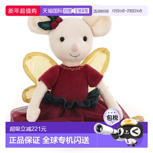 欧洲直邮Jellycat 圣诞系列白色/酒红色聚酯纤维糖果仙女老鼠玩偶