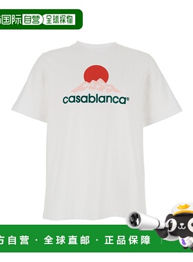 1h可退 香港直邮Casablanca 男士 Front 白色圆领带Logo棉质T恤 M