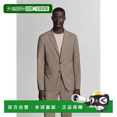 自营欧洲直邮MANGO Mil&aacute;n男士中棕色修身西服外套领带