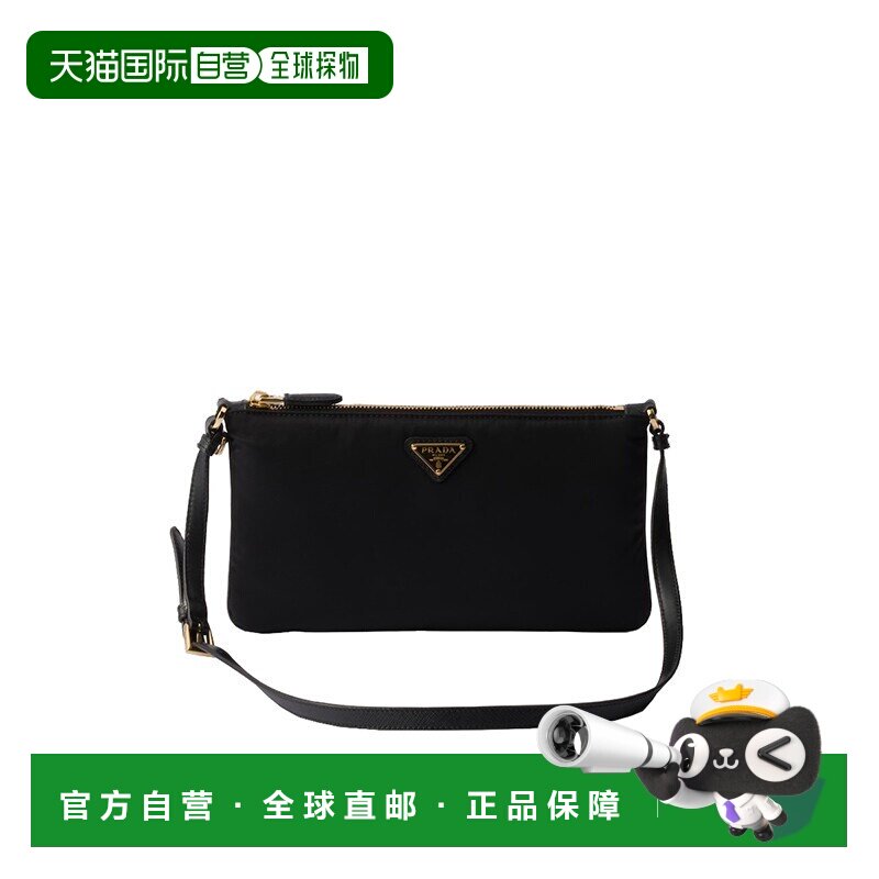 自营欧洲直邮Prada/普拉达 女士黑色皮革可调节皮革手柄拉链闭合