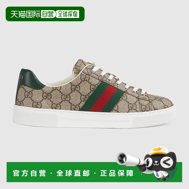 自营欧洲直邮Gucci古驰Ace系列女士米色和乌木色 Supreme 帆布女