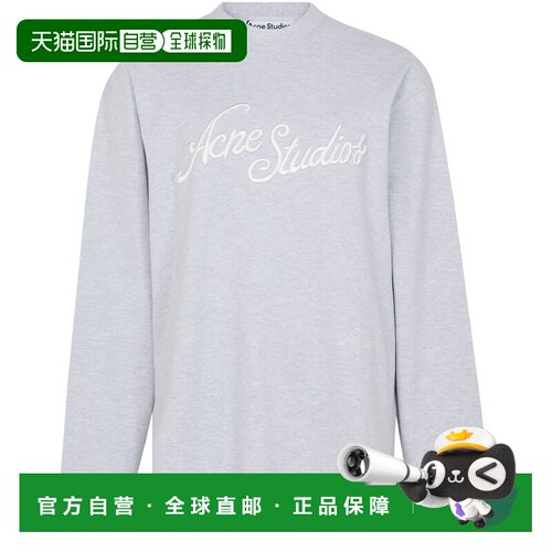 自营欧洲直邮ACNE STUDIOS 女士浅灰色棉质大款刺绣长袖T恤