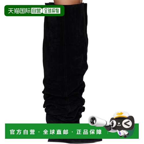 香港直邮Balmain 巴尔曼 女士 黑色 Suede Leather Wedge 高筒靴