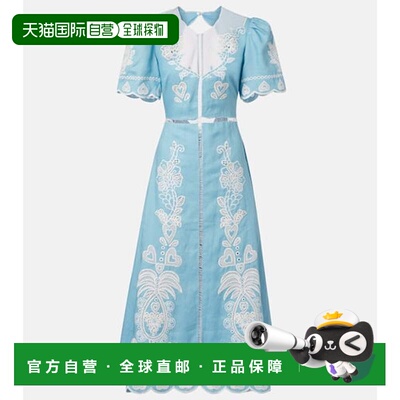 1h可退 香港直邮FARM RIO 女士 刺绣露背亚麻中长连衣裙 348855L0