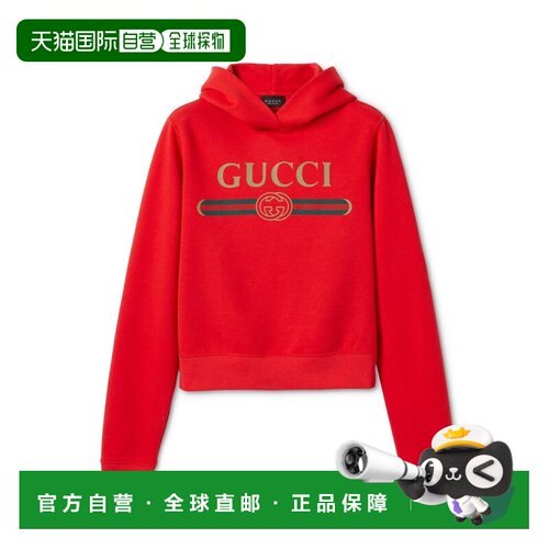 自营欧洲直邮GUCCI古驰 La Famiglia女士红色棉质混纺GG印花卫衣