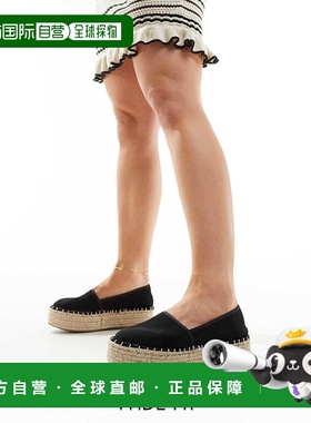 1h可退 香港直邮ASOS 女士 Journal 设计宽版防水台麻底鞋(黑色)