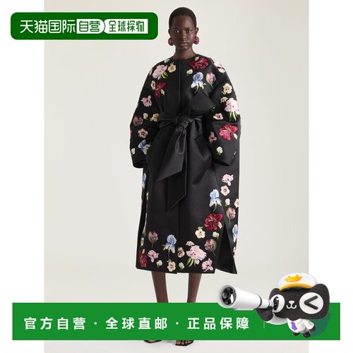 自营欧洲直邮Givenchy纪梵希 Cocoon女士缎面黑色刺绣大衣连衣裙