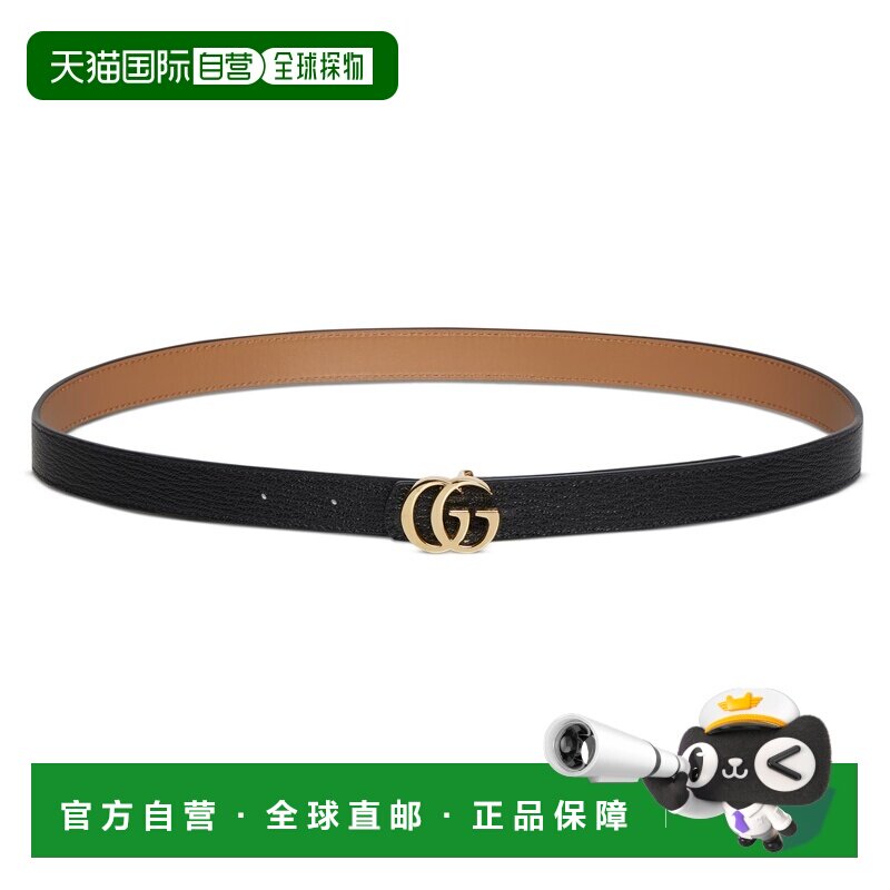 自营欧洲直邮GUCCI古驰 GG Marmont女士黑色/米色皮革细腰带