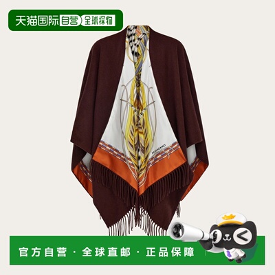 自营欧洲直邮Ferragamo菲拉格慕 Rooster女士羊绒真丝印花双面斗