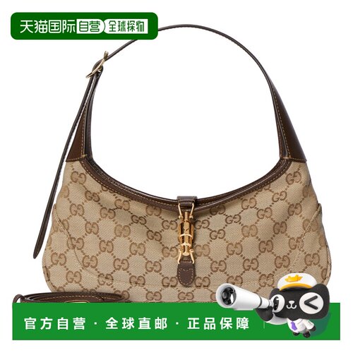 自营欧洲直邮GUCCI古驰 Jackie Slim中号女士沙色/棕色GG帆布肩背