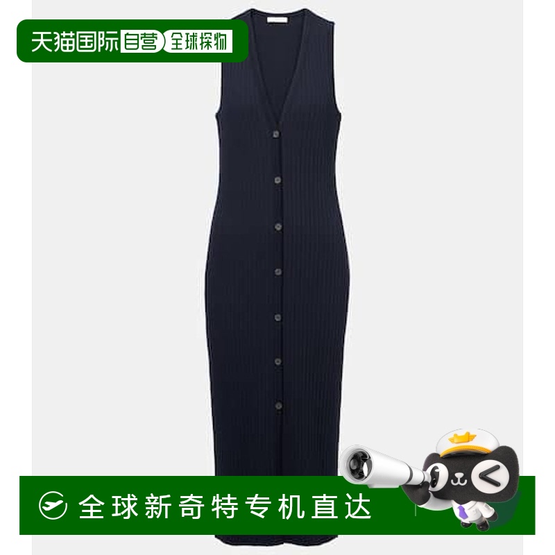 1h可退 香港直邮VINCE 女士 罗纹针织中长连衣裙 blue蓝色 舒适时