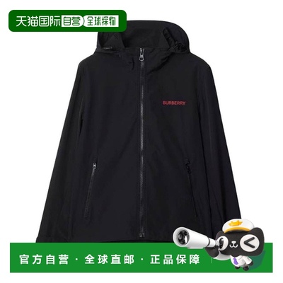 自营欧洲直邮Burberry/博柏利 男士黑色聚酯纤维拉链连帽长袖夹克