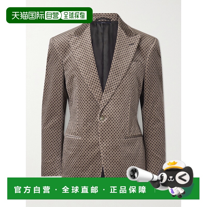 香港直邮Dunhill 登喜路 男士 修身印花棉混纺天鹅绒西装外套 DU2