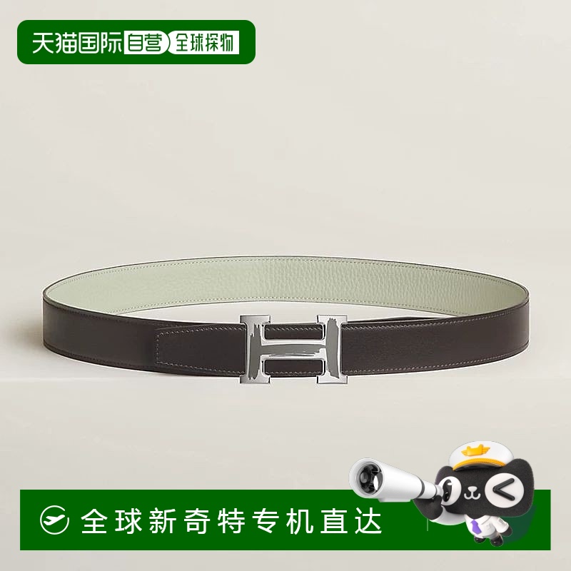 1h可退 欧洲直邮Hermes/爱马仕 男士乌木色/雪灰色小牛皮腰带32mm