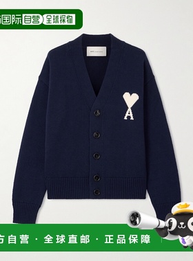 香港直邮Ami Paris 女士 嵌花针织羊毛棉混纺针织开衫 UKC381KN01