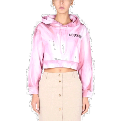 欧洲直邮moschino莫斯奇诺女士粉红色棉质长袖连帽运动衫卫衣帽衫