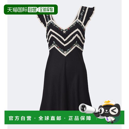 香港直邮RIXO 女士 Diaz 刺绣蕾丝边迷你连衣裙 black黑色 舒适时