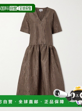 1h可退 香港直邮GANNI 甘尼 女士 recycled-taffeta 褶皱方格棉布