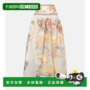 香港直邮ZIMMERMANN 女士 Tallow 印花长款亚麻半身裙A字裙