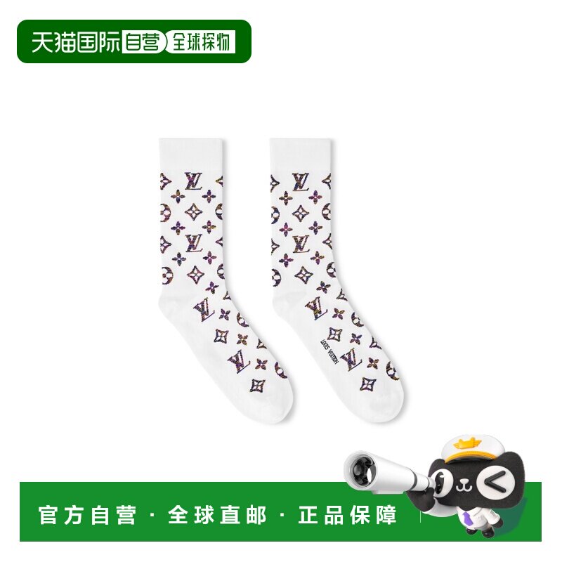 自营欧洲直邮LV路易威登 老花彩色白色棉质袜子男女通用