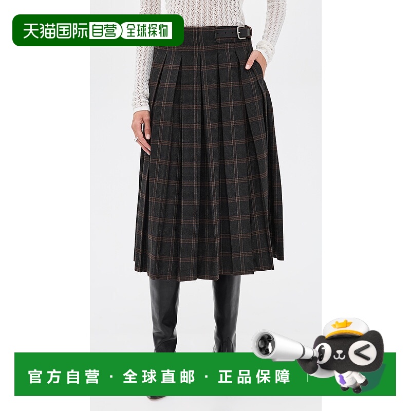 1h可退 香港直邮SEA 海洋 女士 Monroe 羊毛格子束带打褶半身裙