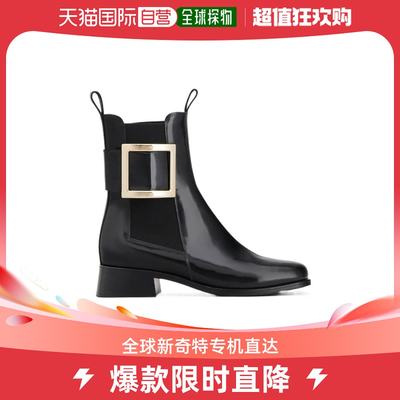 香港直邮Roger Vivier 黑色Tres Vivier 金属扣切尔西靴子 RVW635