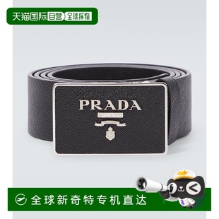 香港直邮Prada 男士 1h可退 普拉达 舒 小牛皮徽标皮带 black黑色