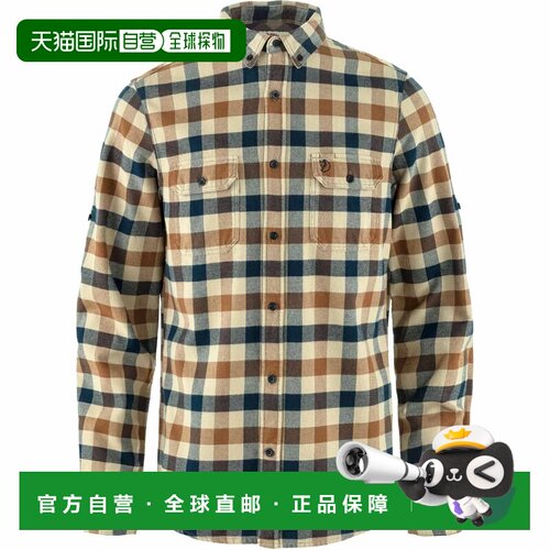 自营欧洲直邮Fjällräven Skog男士棕褐色/藏青色棉格纹长袖衬衫