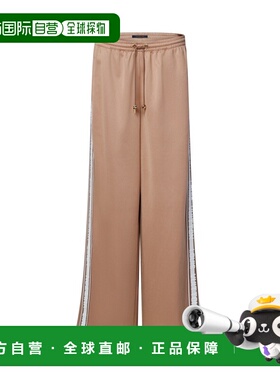 自营欧洲直邮LV路易威登 女士浅棕黄色涤纶条纹宽松慢跑裤