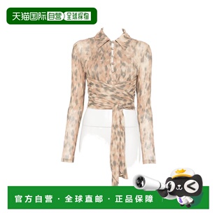 甘尼 衬衫 女士 打结领罩衫 A1040 印花灰色网纱短款 香港直邮GANNI