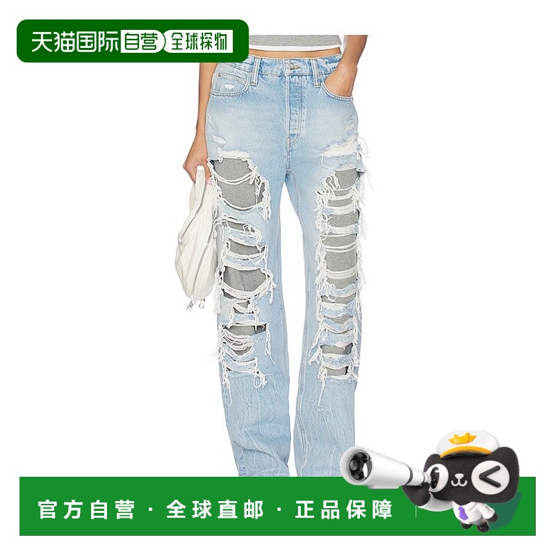 香港直邮Alexander Wang 亚历山大 王 女士 磨破直筒牛仔裤 4DC42