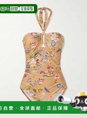 1h可退 香港直邮ZIMMERMANN 女士 Patience 褶皱印花挂脖泳衣 017