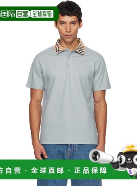 香港直邮Burberry 巴宝莉 男士 蓝色 Check Collar Cotton Polo