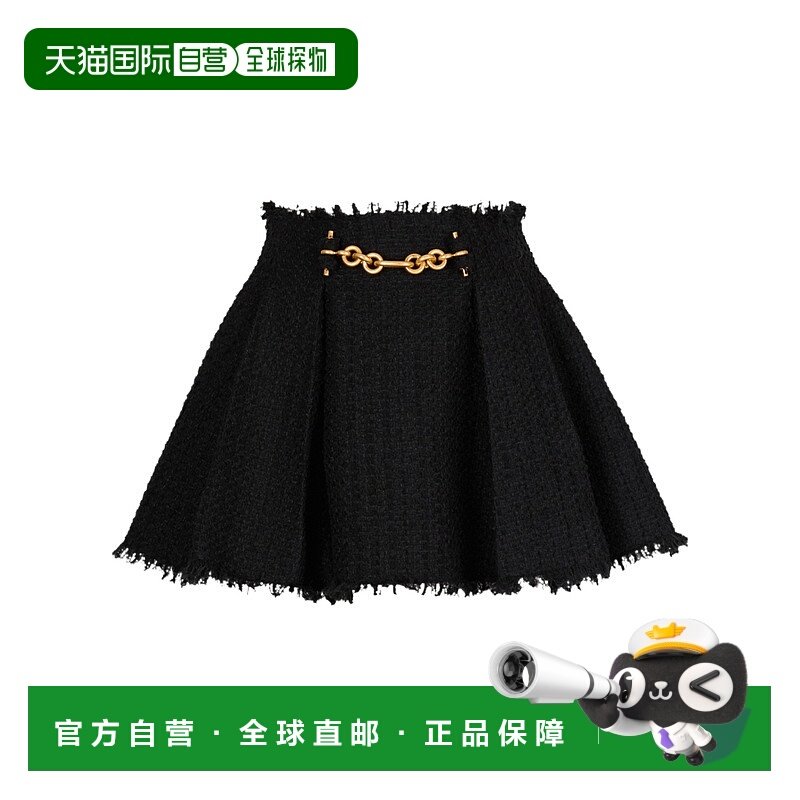 1h可退 香港直邮Balmain 褶裥喇叭形粗花呢裙 GF1LBB34XL81