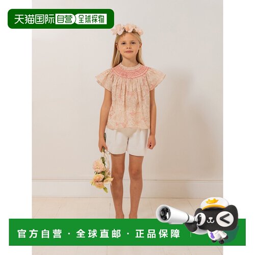 欧洲直邮Bonpoint小樱桃 Adelice 女孩中粉色棉质手工褶皱衬衫