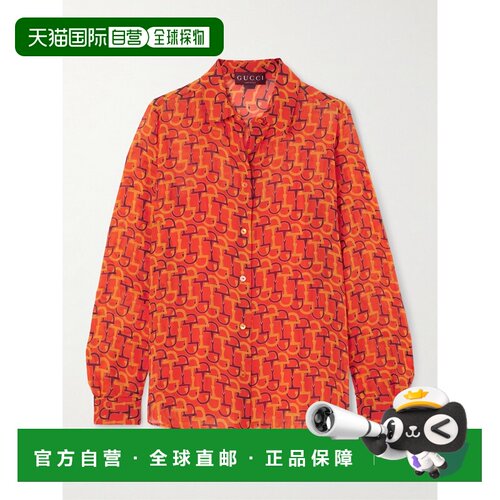 1h可退 香港直邮Gucci 古驰 女士 印花衬衫 832898Z7AP1 orange橙