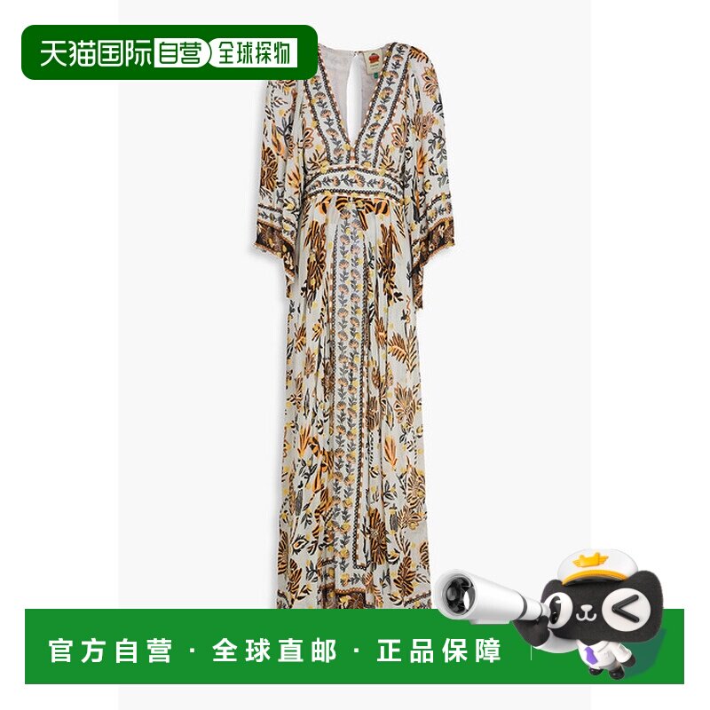 1h可退 香港直邮FARM RIO 女士 褶裥金属感印花乔其纱长款连衣裙