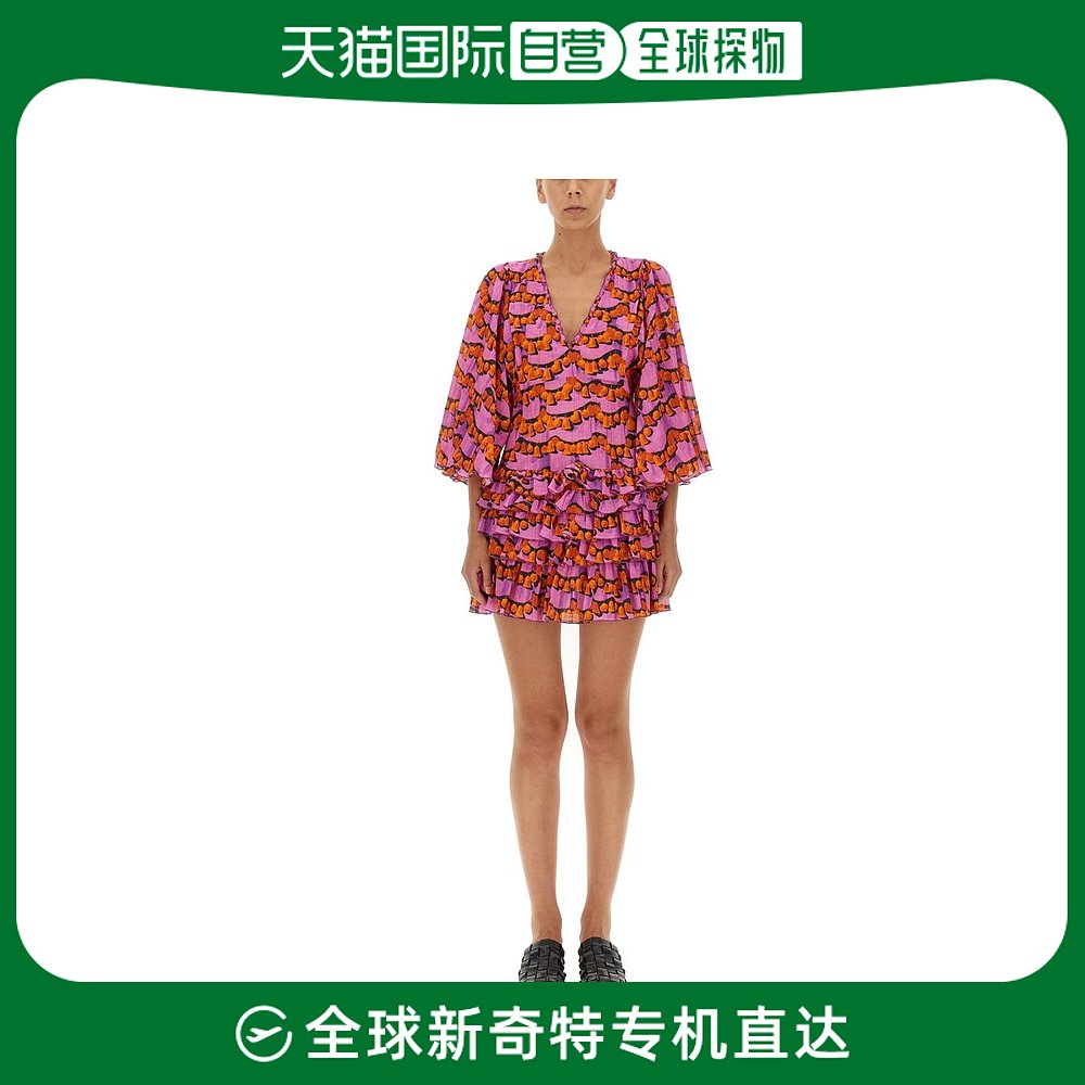 香港直邮La Doublej 女士 印花荷叶边迷你连衣裙