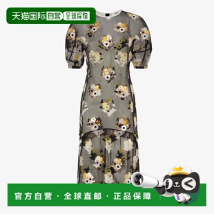 自营欧洲直邮Fendi芬迪 女士黑色印花欧根纱连衣裙
